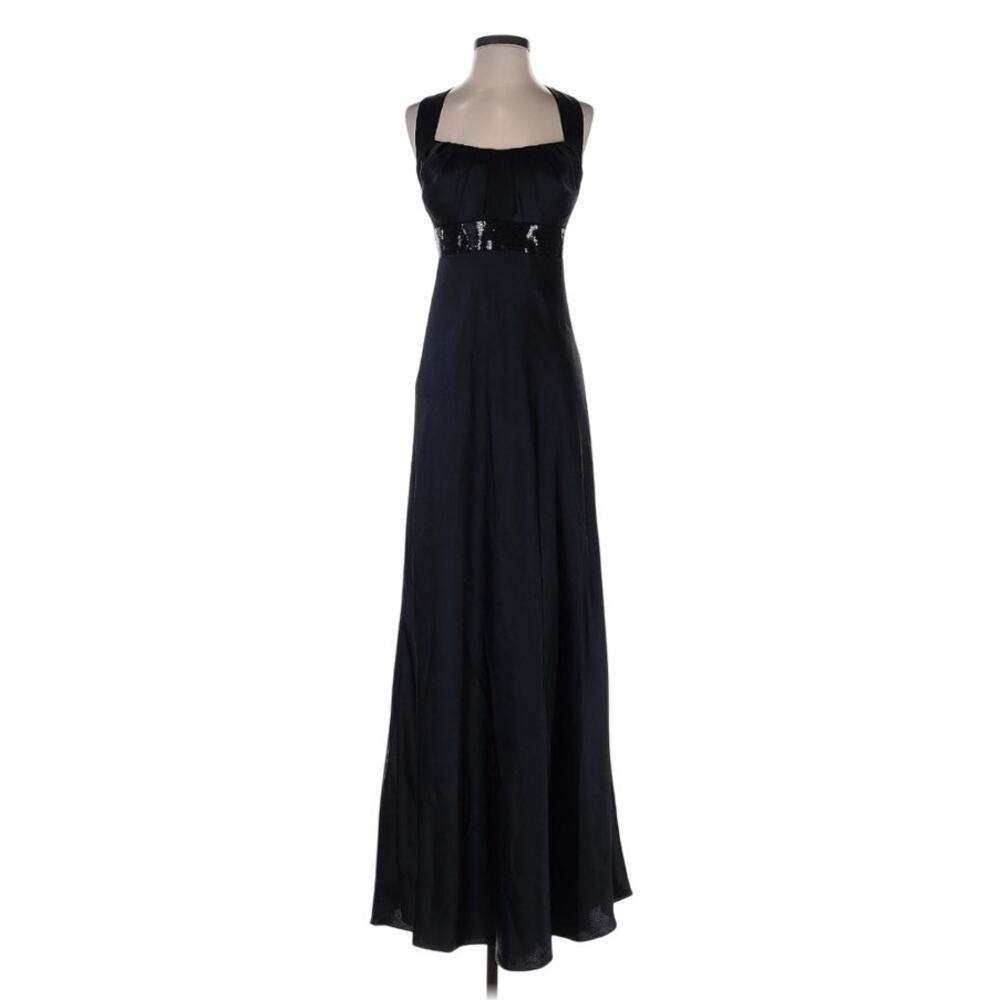 Calvin Klein Formal Gown 4 Black Satin Minimal Sequin Long Cocktail Dress Event